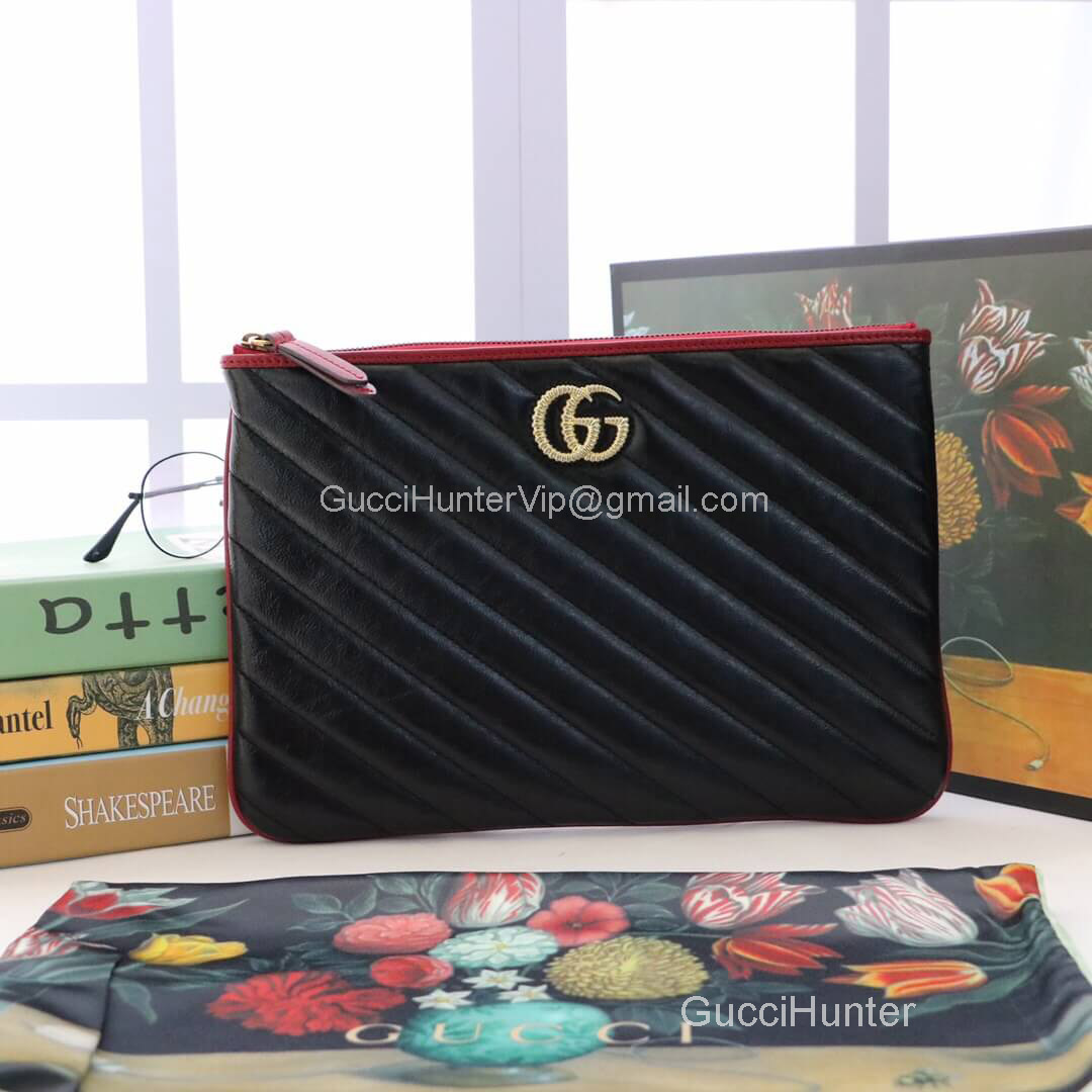 Gucci GG Marmont Diagonal Quilted Leather Pouch Black 573814